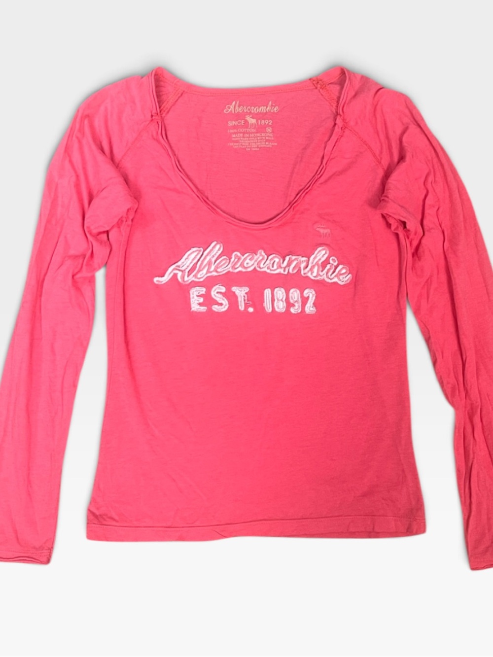 Vintage Y2K Abercrombie Fitch Long Sleeve T-Shirt Hot Pink Slim Fitted Medium